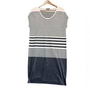 Vince NWOT S oversized tshirt dress slightly sheer Charcoal and Cream Striped